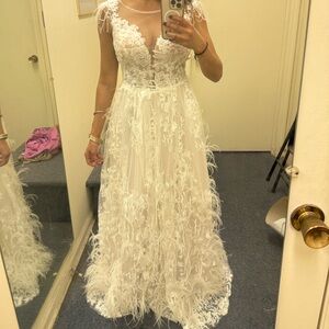 White Sequin Embellished Plunge Wedding Gown